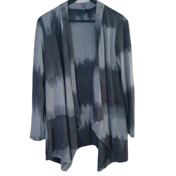 Charcoal Dark Gray Tie Dye Knit Long Oversized Open Draped Cardigan Cozy Sweater - Picture 2 of 8